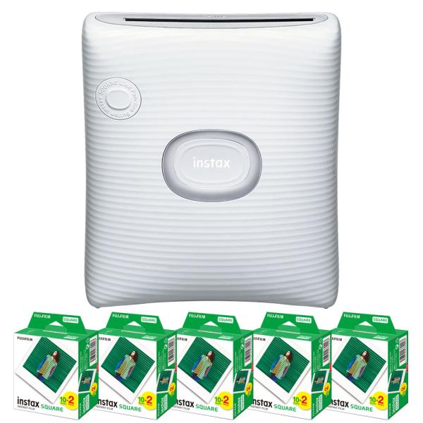 富士フイルム チェキ スマホプリンター instax SQUARE Link ホワイト グリーン (フィルム20枚/ペン/ケースセット)