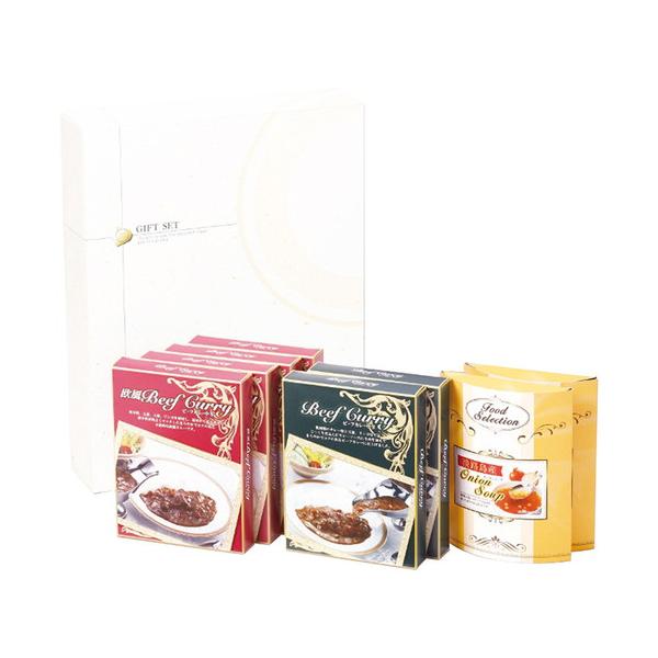 素材から出る甘みと香辛料が程よくマッチしたまろやかでコクのあるビーフカレーです。玉ねぎの名産地、淡路島で採れた糖度の高い「フルーツ玉ねぎ」を使用して作った玉ねぎスープです。まろやかでコクのある味わいでカレーとの相性も抜群です。■ビーフカレー...