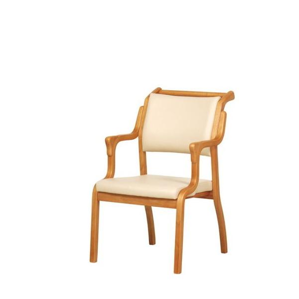 ●背面部の伝い棒により伝い歩きをサポート。●次亜塩素酸対応レザー使用。●ひじ掛けに立ち上がりに便利な三角グリップ付き。●座面は長時間座っていても疲れにくいウェービングテープ。●木部カラー：ライトブラウン●張地カラー：アイボリー●材質：フレー...