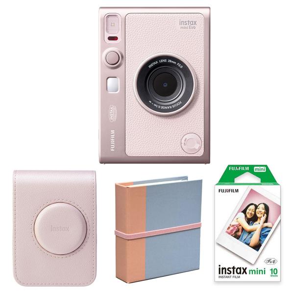 (4点セット)富士フイルム（フジフィルム）ハイブリッドインスタントカメラ instax mini Evo GENTLE ROSE フィルム アルバム 専用ケース付き！ ジェントルローズ