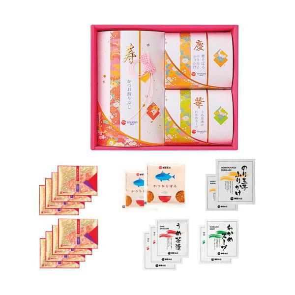 包装・のし掛けができる、花結びシリーズ。「花削り」をメインに、5種の豊富なバリエーション。白をベースに友禅柄のパッケージが喜ばれています。■花削り3g×8袋×1、鰹そぼろ5g×2、のり玉子ふりかけ4.5g×2、うめ茶漬4.3g×3、わかめス...