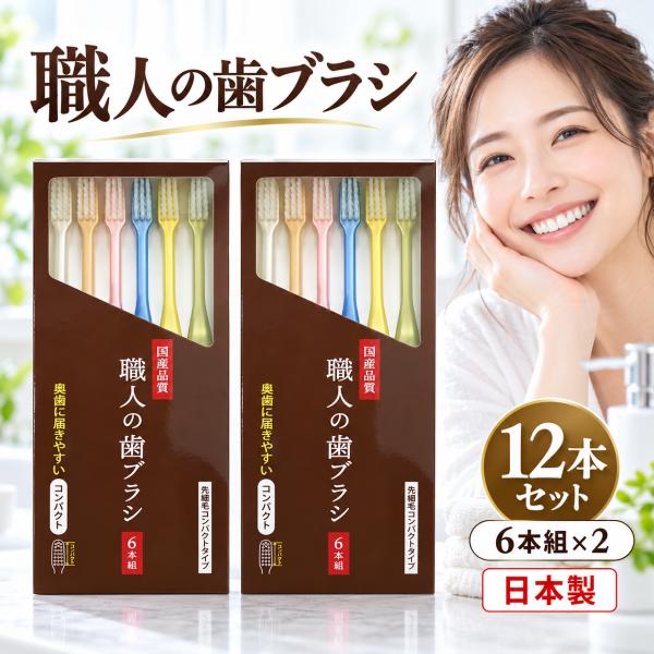 【正規取扱店】職人の歯ブラシ 12本セット 6本組×2 ライフレンジ 先細毛 ふつう 日本製 コンパクトヘッド 奥歯 磨きやすい 歯ブラシ まとめ買い