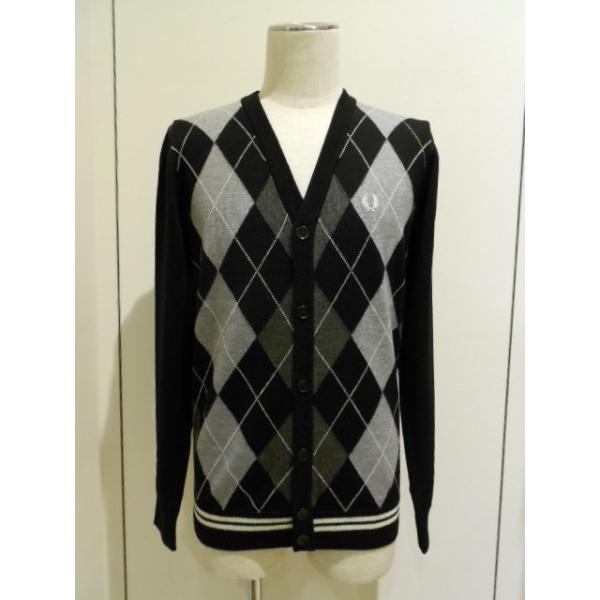 fred perry アーガイル ウール カーディガン M ブラック FRED PERRY Tipped Argyle Cardigan （K8254)ブラック