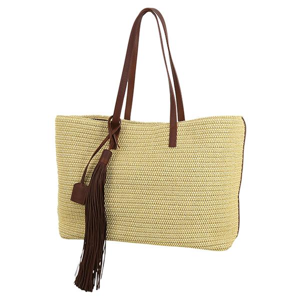 SAINT LAURENT かごバッグ ブラウン/ベージュ タッセル付き 【公式通販】