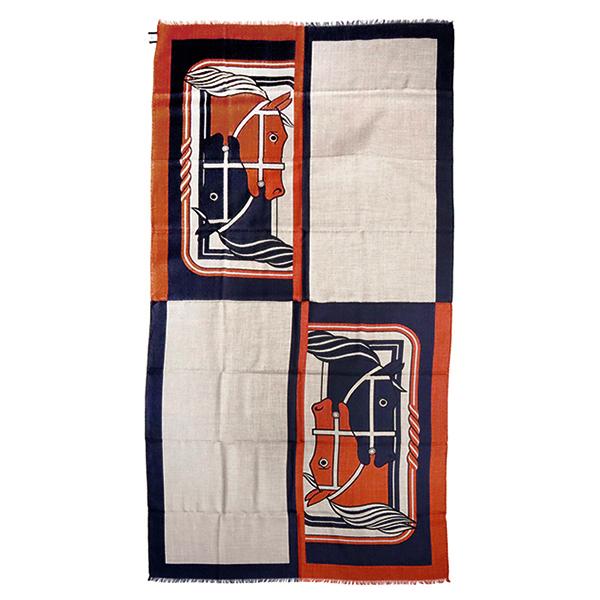 希少　HERMES　エルメス　レクタングル　シルク100 HERMES（エルメス） レクタングル ストール カシミヤ シルク