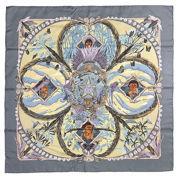 HERMES エルメス カレ 90 アマゾニア スカーフ シルク グレー ブルー