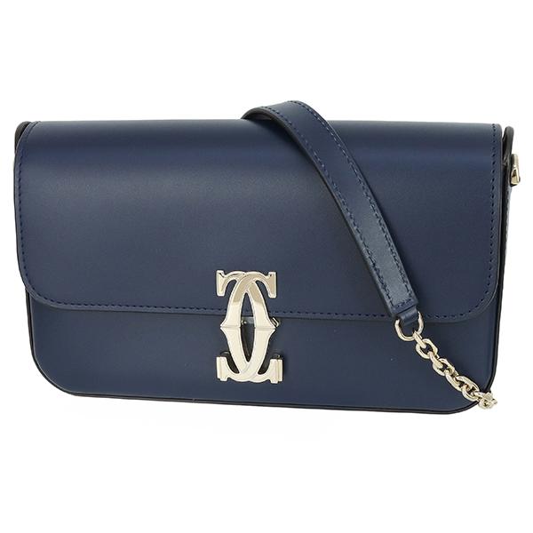 C DE CARTIER カルティエ ミニチェーンショルダーバッグ ネイビー C