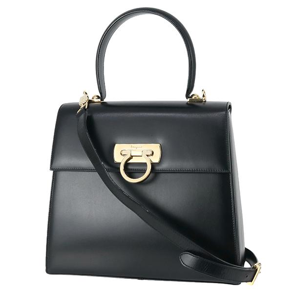 GANCINI フェラガモ ハンドバッグ ガンチーニ ボックスカーフ ブラック