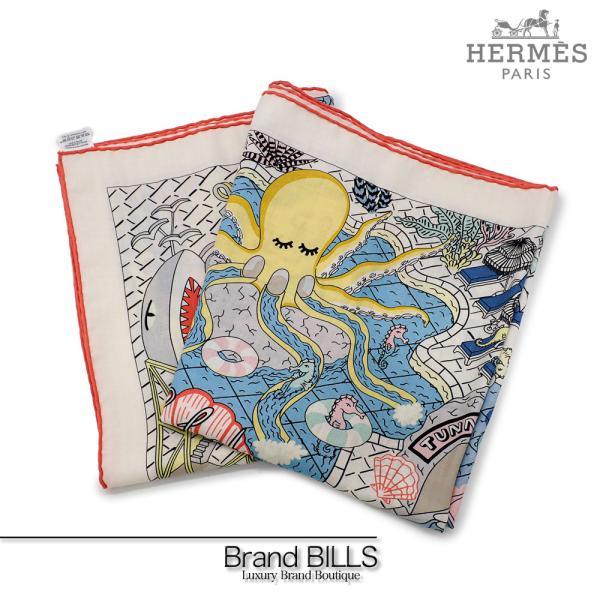 未使用品 エルメス カレ140 SPLASH PARK スプラッシュパーク JPタグ H243806S 01 カシミヤ シルク  ストール 1584【中古】HERMES HERMES - 未使用品 エルメス カレ140 SPLASH PARK スプラッシュパーク