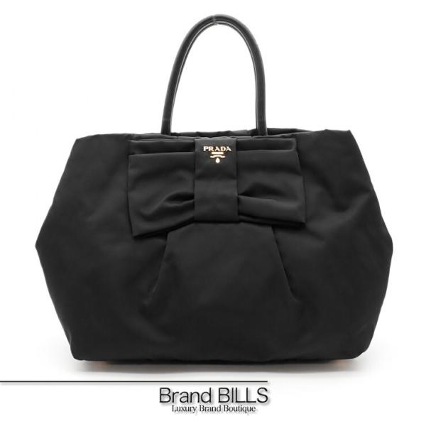 美品 PRADA プラダ フィオッコ ハンドバッグ リボン BN1601 テスートフィオッコ ナイロン NERO レディース