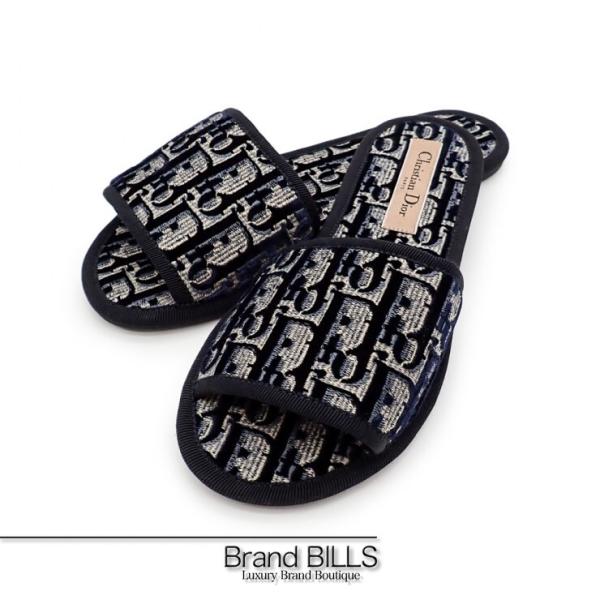 未使用品 Christian Dior クリスチャンディオール オブリーク ルームスリッパ MT0820 #34 #22.5 ジャガード ネイビー レディース 未使用品 Christian Dior クリスチャンディオール オブリーク ルーム