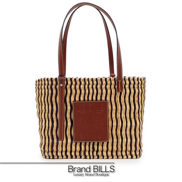 LOEWE ロエベ カゴバッグ ブラウン レザー ラフィア LOEWE（ロエベ） 【並行輸入品】 バスケットバッグ ラフィア ラージ