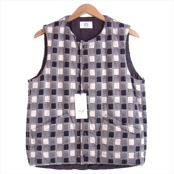 クオン KUON 1802V01 VEST 吉野格子 中綿 総柄 コットン ベスト ジレ 