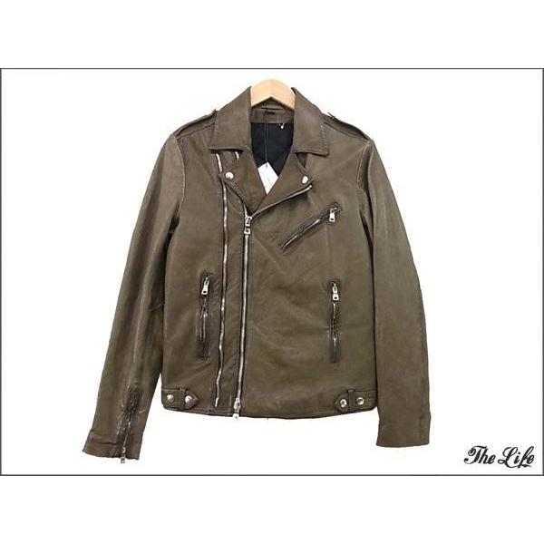 未使用/新古品 14AW BALMAINバルマン ライダーブルゾン/レザー48/KHAKI 