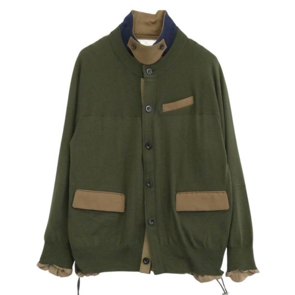 Sacai サカイ 22-02806Ｍ Knit Jacket 異素材切替 ドッキング ニット ジャケット モスグリーン系 2【中古】 sacai（サカイ） 22-02806M Knit Jacket 異素材切替 ドッキング