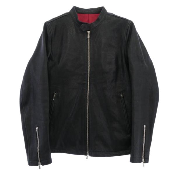 NO ID. ノーアイディ 843030-639L シープレザー ベジタブル 羊革 シングル ライダース ジャケット ブラック系 ワインレッド系 1【中古】