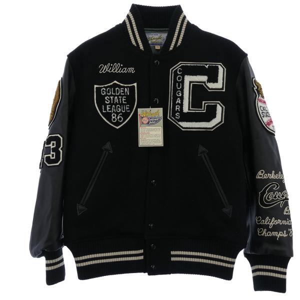 WHITESVILLE ホワイツビル WV15166 30oz WOOL MELTON AWARD JACKET COUGARS アワード ジャケット スタジャン 牛革 38 ブラック系 38【極上美品】【中古】 WHITESVILLE WV15166 30oz WOOL MELTON AWARD JACKET COUGARS アワード