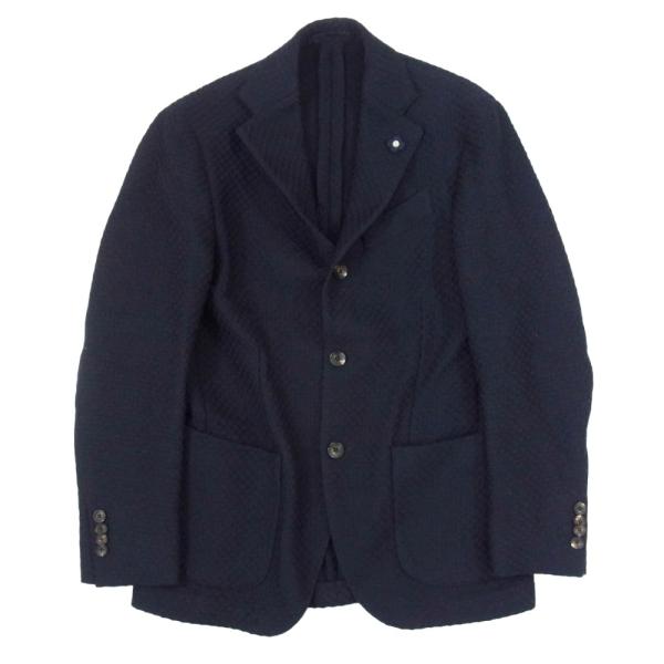 LARDINI ラルディーニ no.34 FABRIC ブートニエール付き ウール ニット 3B シングル テーラードジャケット ネイビー系 42【中古】 LARDINI（ラルディーニ） no.34 FABRIC ブートニエール付き ウール
