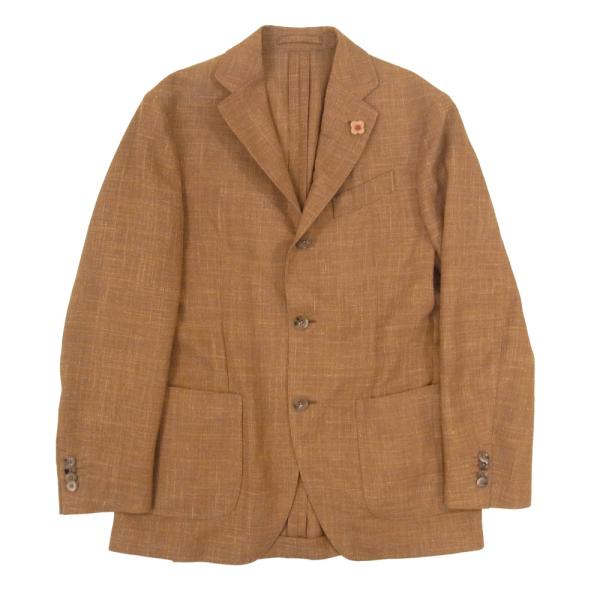 LARDINI ラルディーニ JK767 easy wear ブートニエール付き リネン 3B テーラード ジャケット ブラウン系 44【中古】 LARDINI（ラルディーニ） JK767 easy wear ブートニエール付き リネン