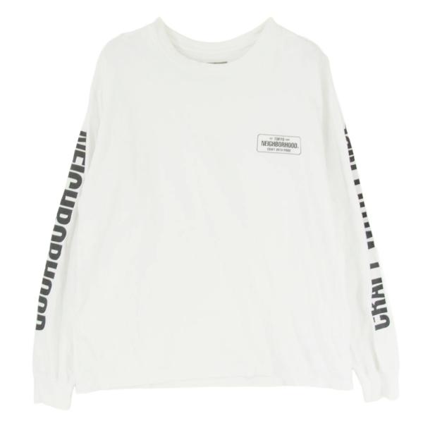 NEIGHBORHOOD ホワイト長袖カットソー SMALL NEIGHBORHOOD（ネイバーフッド） 袖ロゴ プリント 長袖 Tシャツ