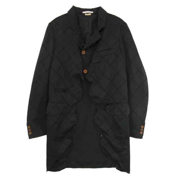 COMME des GARCONS HOMME PLUS コムデギャルソンオムプリュス 20SS PE-J040 エステルサテン 製品染め スカラップ ジャケット ブラック系 S【中古】 COMME des GARCONS HOMME PLUS コムデギャルソンオムプリュス 20SS PE