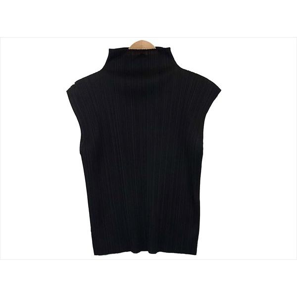 美品 ] プリーツプリーズ黒ハイネックノースリーブトップス