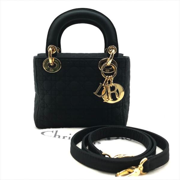 美品 Christian Dior レディディオール カナージュ ナイロン ミニ スモール ハンド ショルダー 2way バッグ レディース ブラック a11298 brand-msfam555_a11298