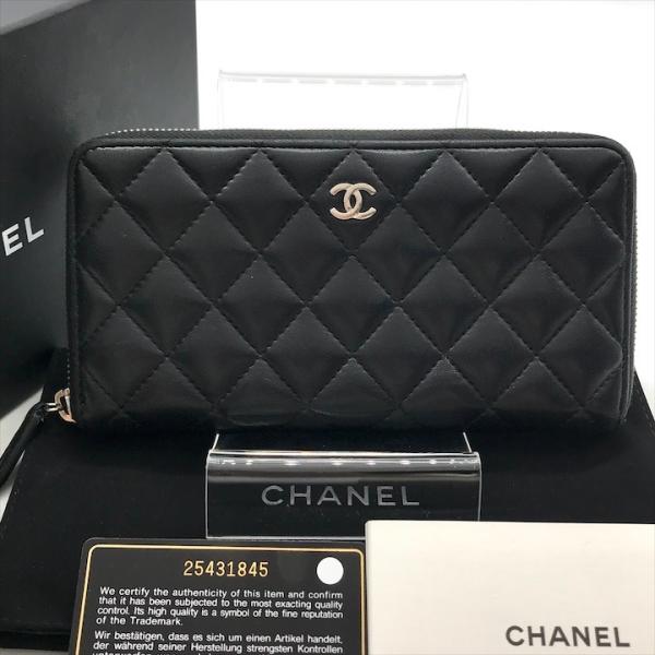 良品 CHANEL シャネル ココマーク マトラッセ ラウンドファスナー 長  