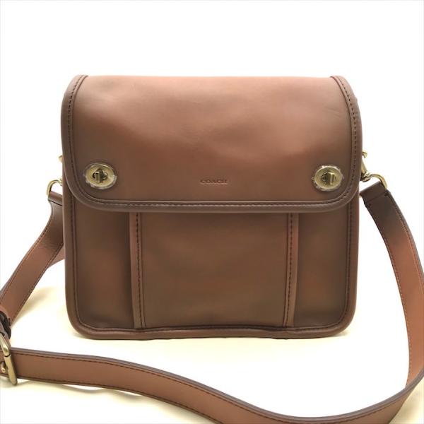 良品 COACH コーチ オールド ターンロック ブラウン レザ− 斜め掛け