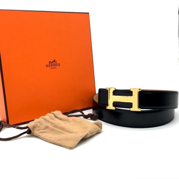 HERMES エルメス レザー コンスタンス Hバックル リバーシブル ベルト 70 マルZ刻印 ブラックxゴールド 未使用保管品 M10909