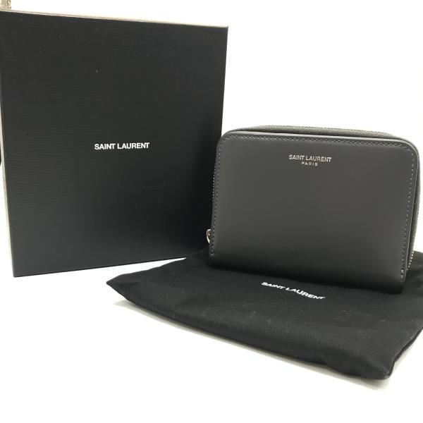 SAINT LAURENT サンローラン レザー ロゴ 二つ折り コンパクト 財布