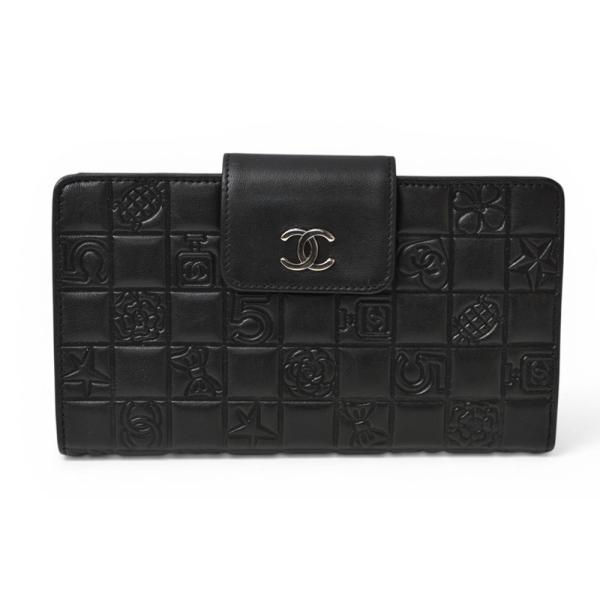 CHANEL オールドシャネル　ラムレザー　ガマ口　長財布　ココマーク　ブラック CHANEL（シャネル） 財布 がま口長財布 ラムスキン アイコン ブラック