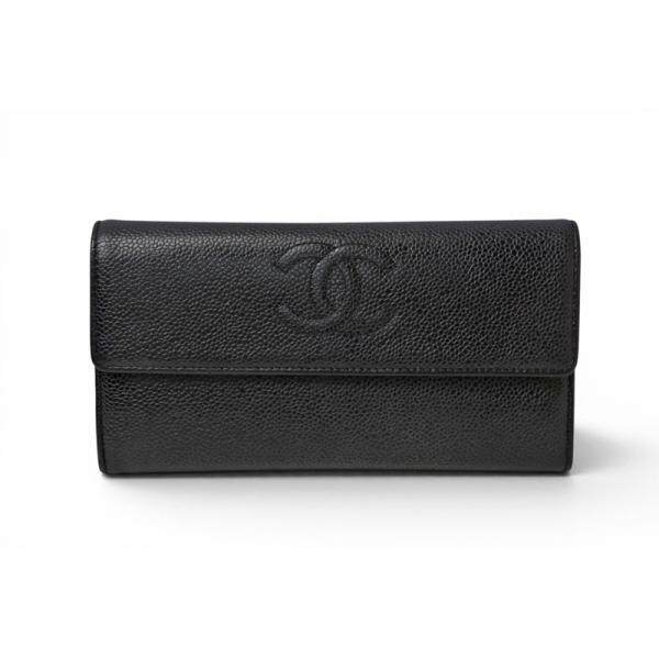 シャネル 長財布 CHANEL A50070 キャビアスキン ブラック ココマーク