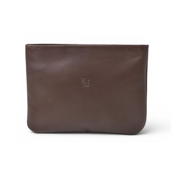 ロエベ コスメポーチ/化粧ポーチ LOEWE フラットポーチ ラムスキン アナグラム ダークブラウン
