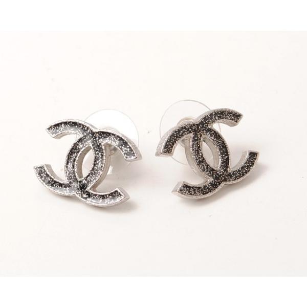 シャネル ピアス CHANEL CCロゴ ココマーク ブラック シルバー金具 :c