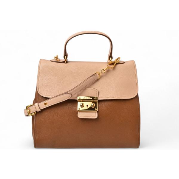 【美品】miu miu グレー／ベージュ ハンドバッグ ショルダー付 MIU MIU - 本物 ミュウミュウ MIU MIU 2WAY ショルダーバッグ