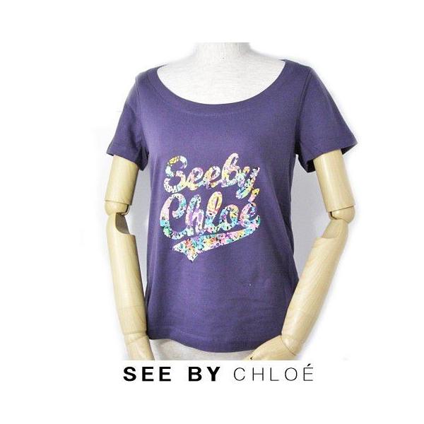 SEE BY CHLOE シーバイクロエ 半袖Tシャツ レインボーロゴ/パープル 