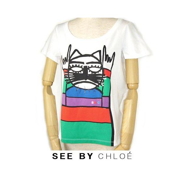 SEE BY CHLOE シーバイクロエ 半袖 Tシャツ キャット/猫 ホワイト 