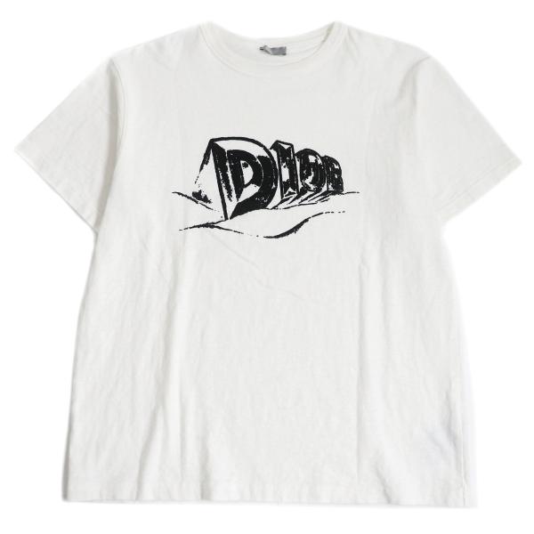 美品 DIOR ディオール オム 23AW 393J696A0849 スラブコットン クルーネック ロゴ入り 半袖Ｔシャツ ホワイト XL イタリア製 正規品 Dior HOMME 美品 DIOR ディオール オム 23AW 393J696A0849 スラブ