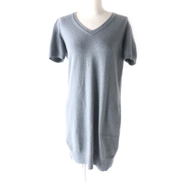 極美品 Loro Piana ロロピアーナ FAF4260 ベビーカシミヤ100％ Vネック 半袖 膝丈 ニットワンピース グレー 40 伊製 正規品 レディース Loro Piana（ロロピアーナ） 極美品 FAF4260 ベビーカシミヤ100％ V