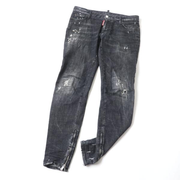 美品 ディースクエアード S75LB0264 裾ZIP ロゴワッペン付 クラッシュ 