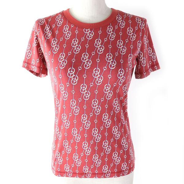 【ドンドン見直し】極美品△HERMES エルメス 22SS コットン 総柄デザイン 半袖Ｔシャツ カットソー レッド系 34 フランス製 正規品 レディース HERMES（エルメス） 極美品△HERMES 22SS コットン 総柄デザイン 半袖