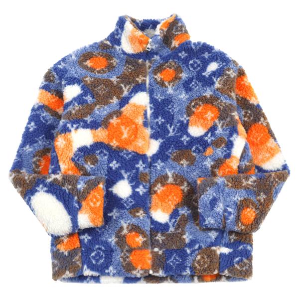 極美品○ルイヴィトン 23SS 1AAU8L ジャガードカモフリースブルゾン モノグラム 総裏地付き ブルゾン 青系 L ガーメント付き 伊製 正規品 LOUIS VUITTON（ルイ・ヴィトン） 極美品○ルイヴィトン 23SS 1AAU8L