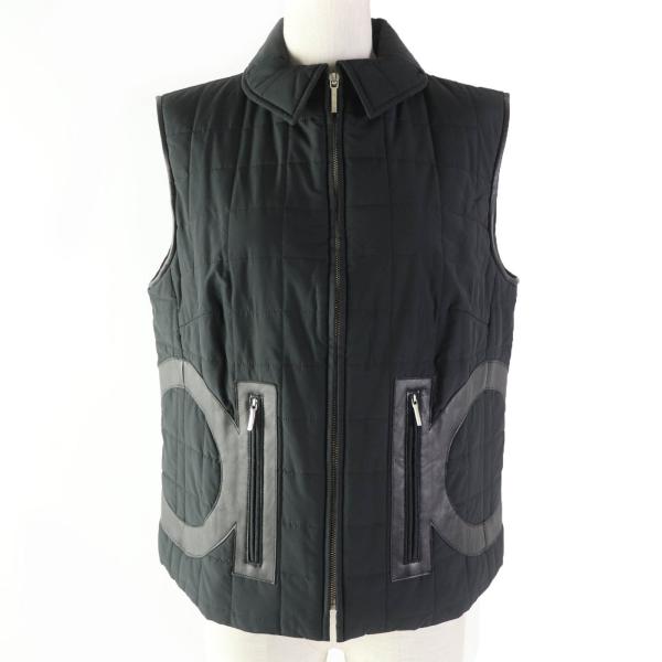 未使用品☆サルヴァトーレフェラガモ ガンチーニ レザー使い キルティング 中綿入り ZIP UP ベスト ブラック 44 イタリア製 レディース brand-td-store_00012294