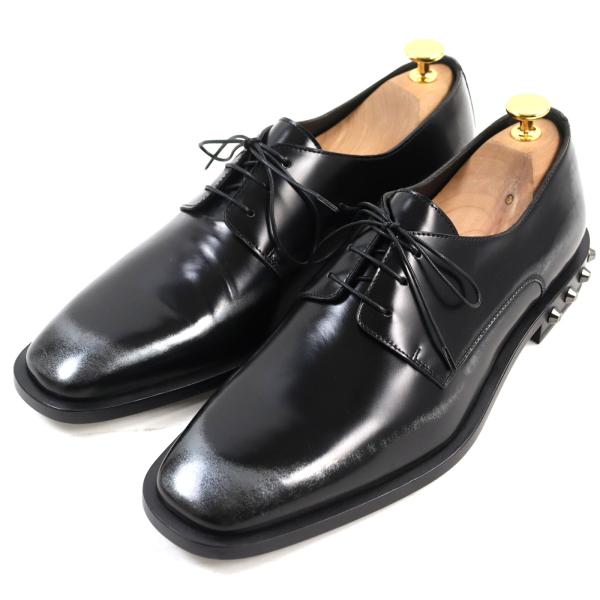 未使用品○ジミーチュウ 定価125400円 192STEFAN.WBM STEFAN レザー スタッズ付き レースアップ レザーシューズ 黒系 41 保存袋付き 伊製 brand-td-store_00013950