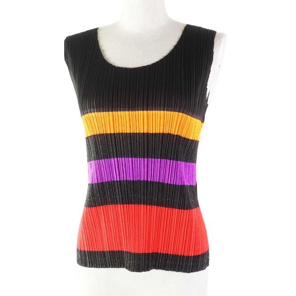 極美品▲PLEATS PLEASE プリーツプリーズ イッセイミヤケ PP53-JK651 ノースリーブ トップス マルチカラー 3 日本製 正規品 レディース 極美品◎PLEATS PLEASE プリーツプリーズ イッセイミヤケ PP53-JK611