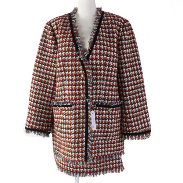 未使用品◎JILLSTUART ジルスチュアート 定価総額88000円 カラーミックスツイード フリンジ セットアップ 茶系 M／2 正規品 レディース JILL STUART（ジルスチュアート） 未使用品◎JILLSTUART 定価総額88000