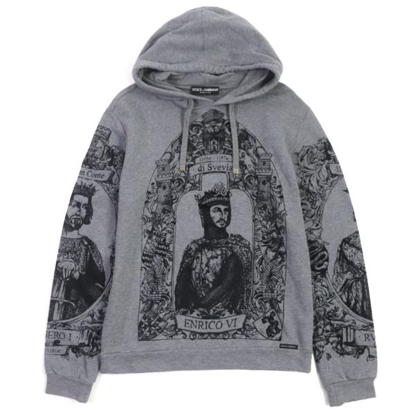 美品▼ドルチェ＆ガッバーナ G9AH8T コットン 黒タグ フロッキー グラフィック プリント プルオーバー パーカー 44 イタリア製 正規品 美品▽ドルチェ＆ガッバーナ G9AH8T コットン 黒タグ フロッキー