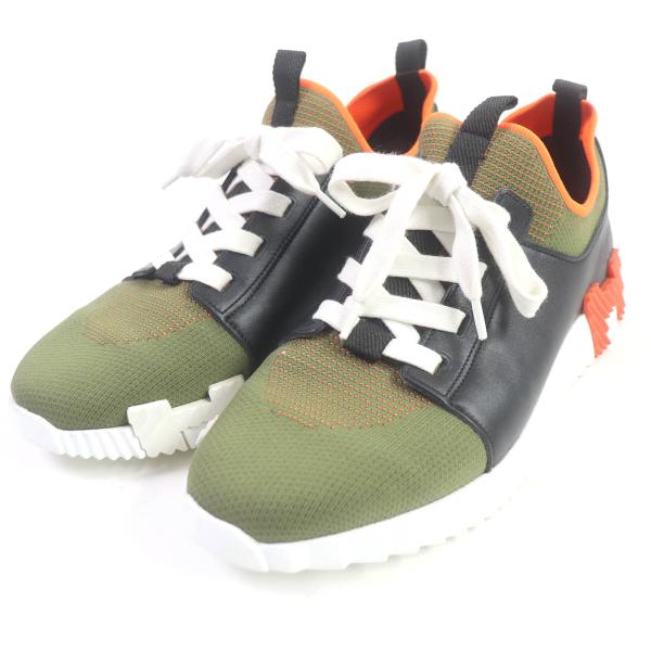 美品□HERMES エルメス 2022年製 デパール Hロゴ レースアップ レザー ローカットスニーカー カーキ系 41.5 イタリア製 メンズオススメ brand-td-store_00017306