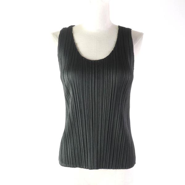 極美品★PLEATS PLEASE プりーつプりーズ いッせいみやけ Uねッく のーすりーブ かッとそー ダーくグれー 5 日本製 れディーす いッせいみやけプりーつプりーズかッとそー とップす 75f24